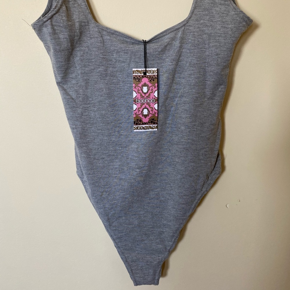 Grey Scoop-neck Bodysuit